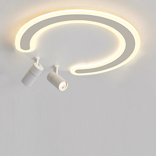 White Arc Flush Mount Ceiling Light with Adjustable Spotlight