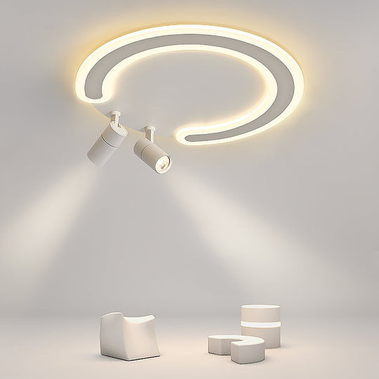 White Arc Flush Mount Ceiling Light with Adjustable Spotlight