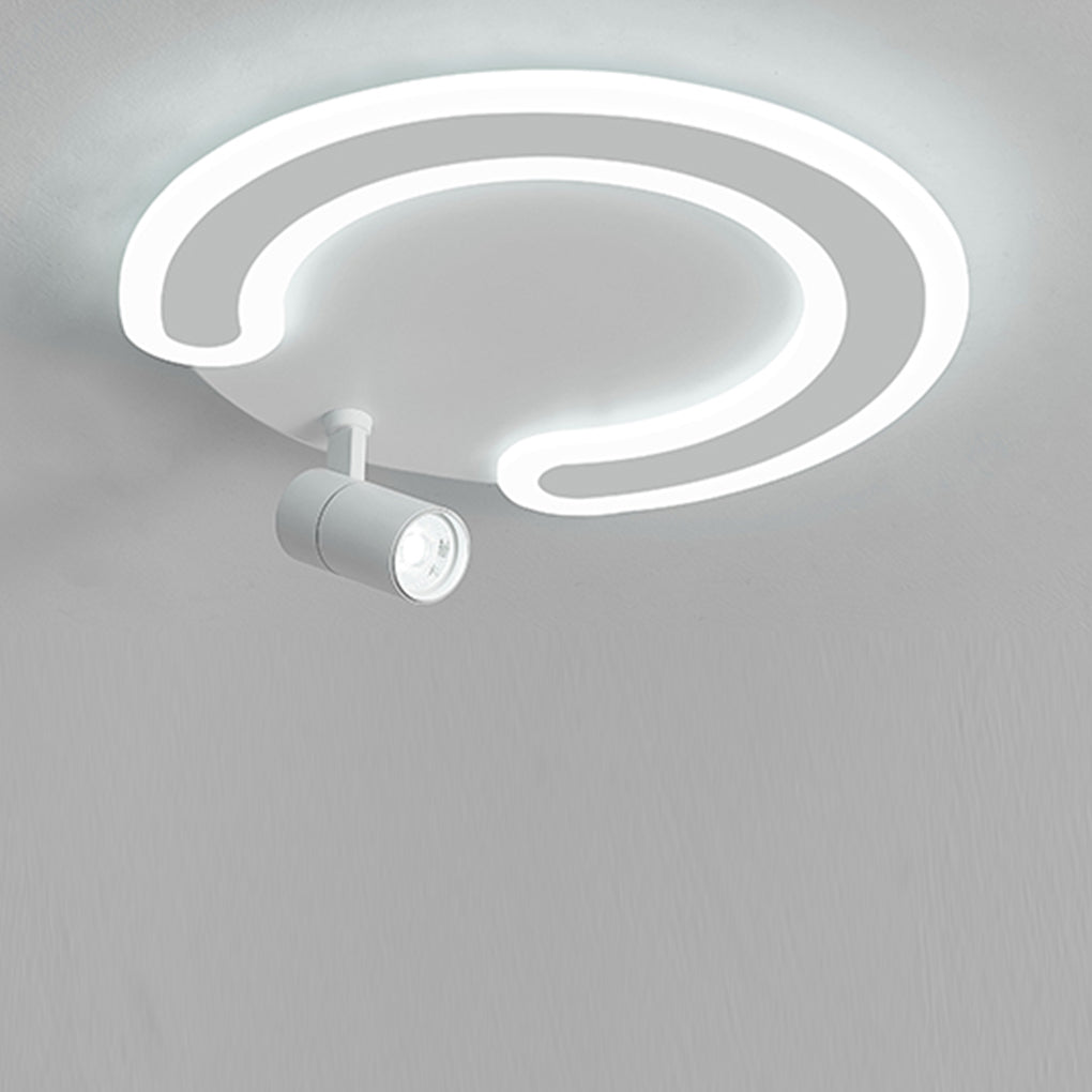 White Arc Flush Mount Ceiling Light with Adjustable Spotlight