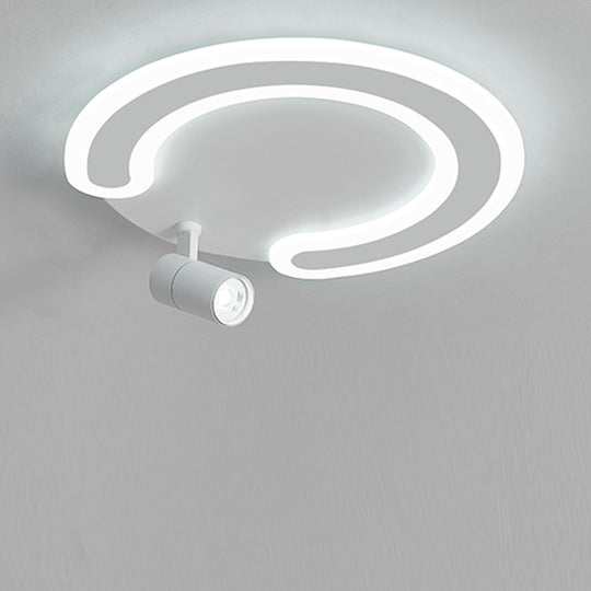 White Arc Flush Mount Ceiling Light with Adjustable Spotlight