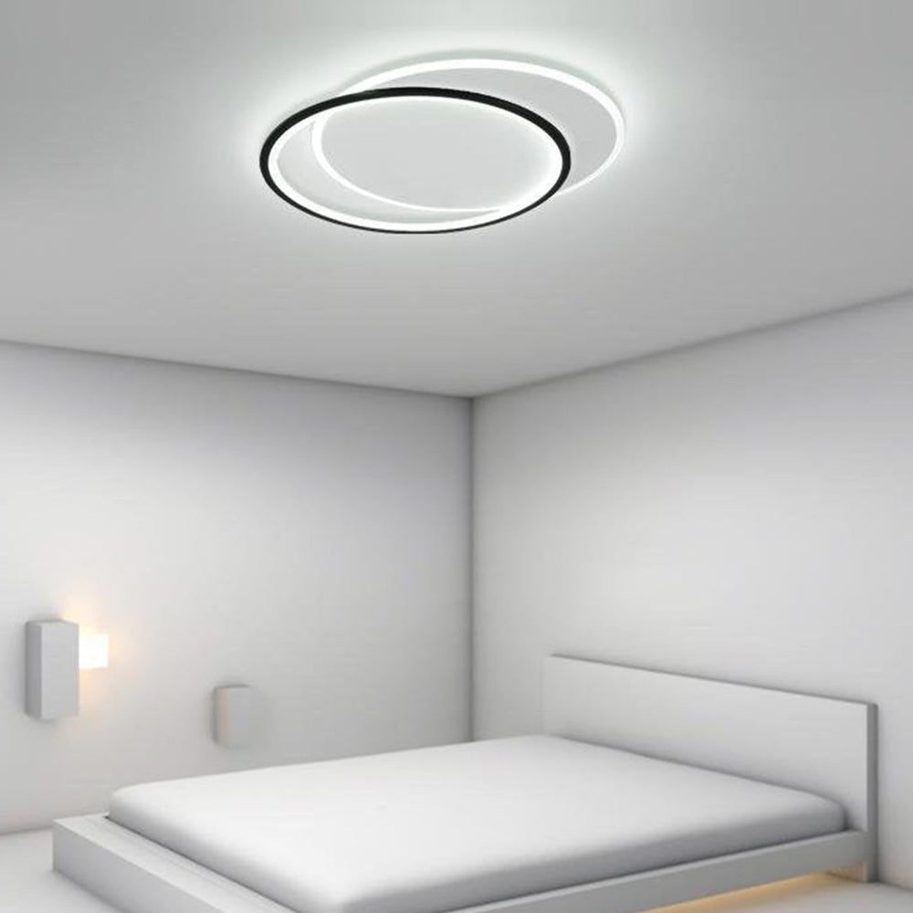 White and Black Overlapped Round Flush Mount Ceiling Light – Modern Design