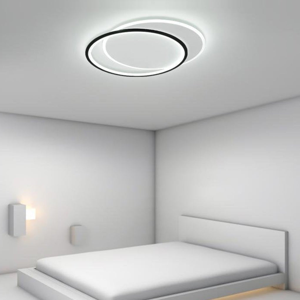 White and Black Overlapped Round Flush Mount Ceiling Light – Modern Design