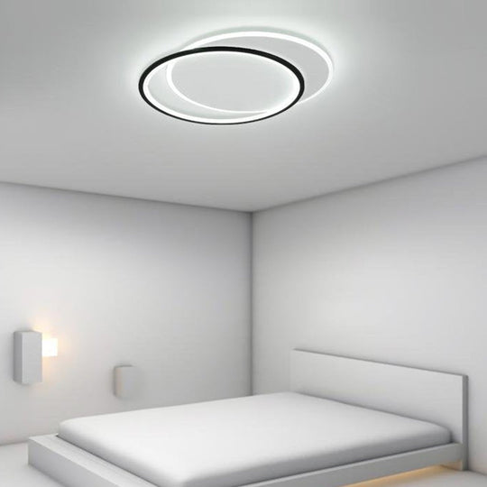 White and Black Overlapped Round Flush Mount Ceiling Light – Modern Design
