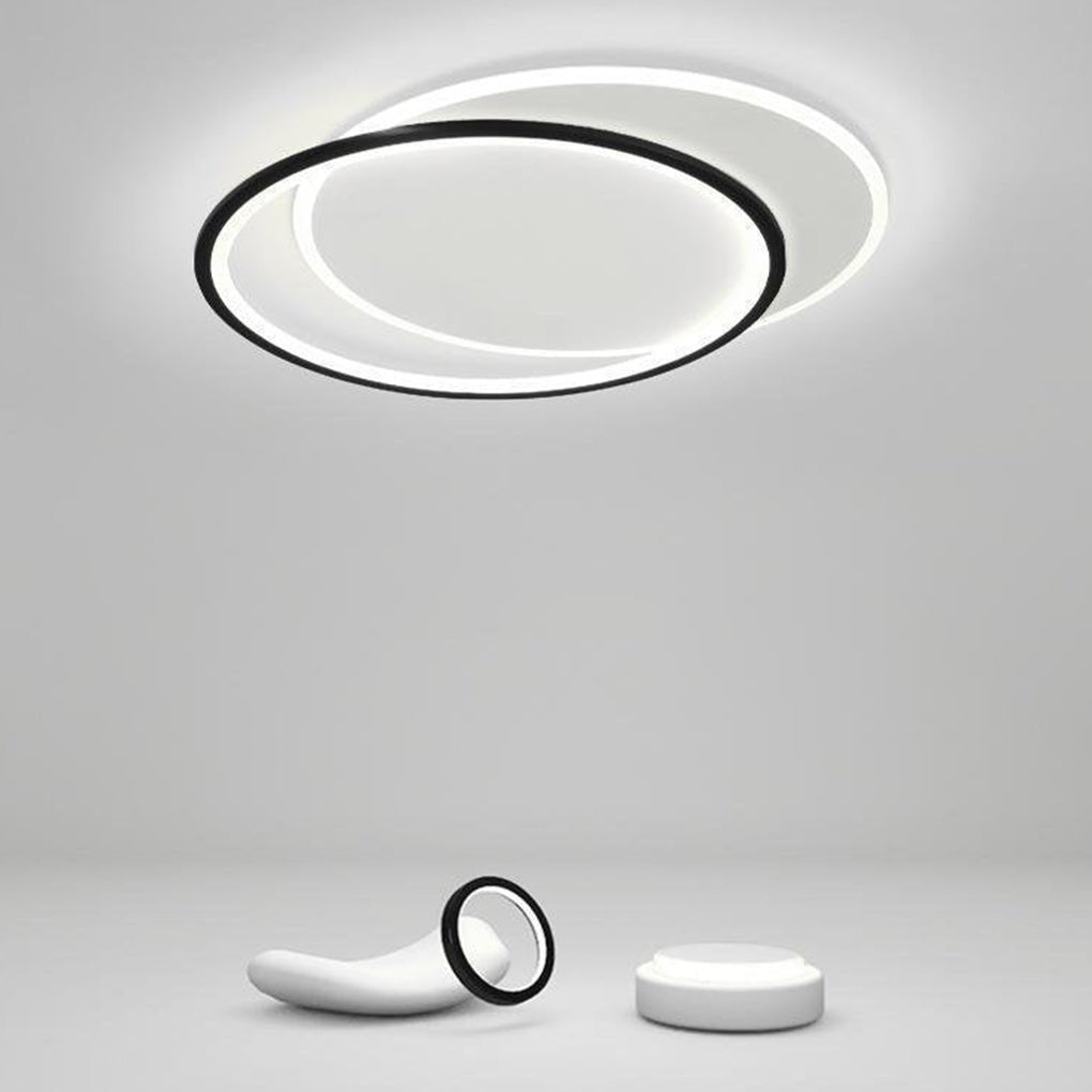 White and Black Overlapped Round Flush Mount Ceiling Light – Modern Design