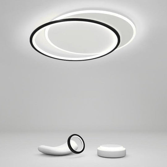White and Black Overlapped Round Flush Mount Ceiling Light – Modern Design