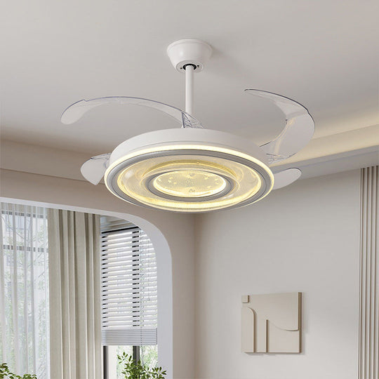 White Ceiling Fans With Light – Nordic Style with Transparent Retractable Blades (Models A/B/C/D)
