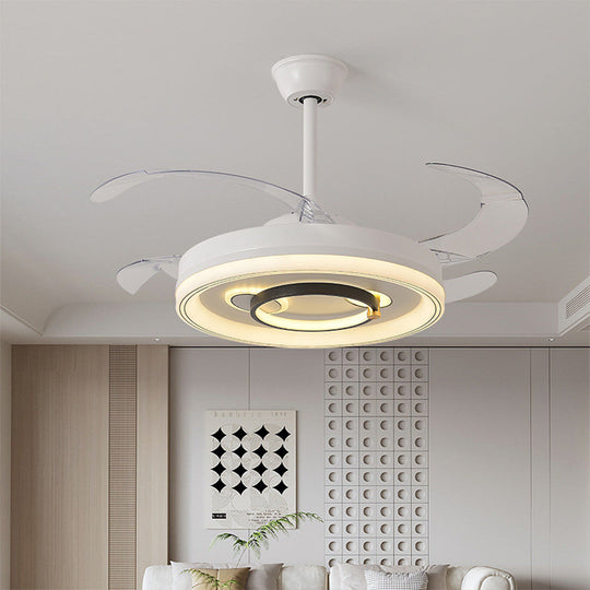 White Ceiling Fans With Light – Nordic Style with Transparent Retractable Blades (Models A/B/C/D)