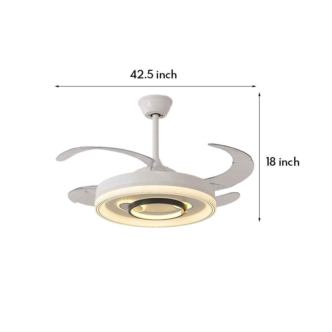 White Ceiling Fans With Light – Nordic Style with Transparent Retractable Blades (Models A/B/C/D)
