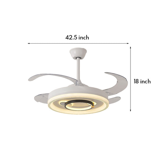 White Ceiling Fans With Light – Nordic Style with Transparent Retractable Blades (Models A/B/C/D)
