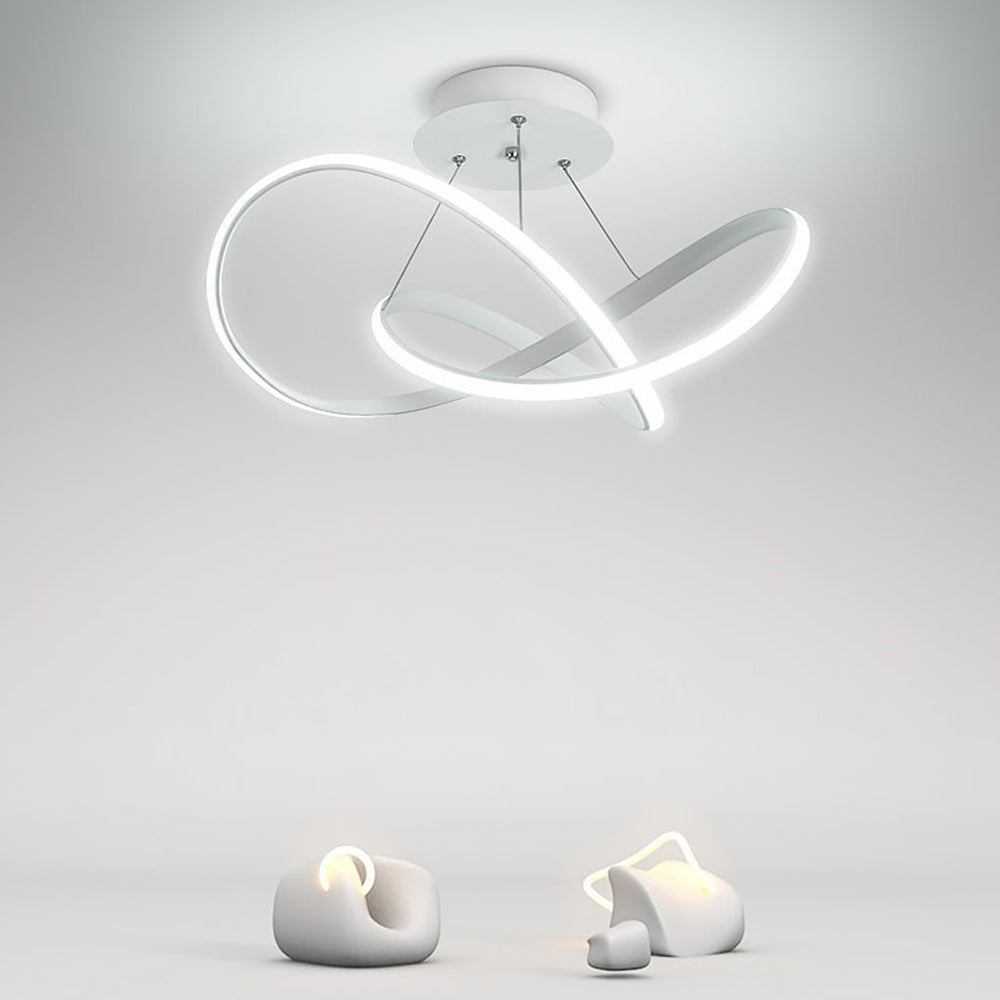 White Flush Mount Ceiling Light with Adjustable Cord Ribbon Design – Dimmable LED