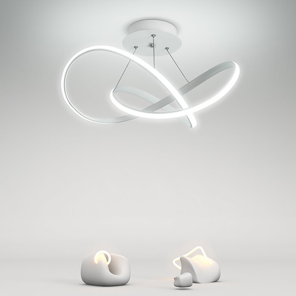 White Flush Mount Ceiling Light with Adjustable Cord Ribbon Design – Dimmable LED