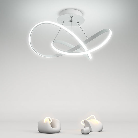 White Flush Mount Ceiling Light with Adjustable Cord Ribbon Design – Dimmable LED
