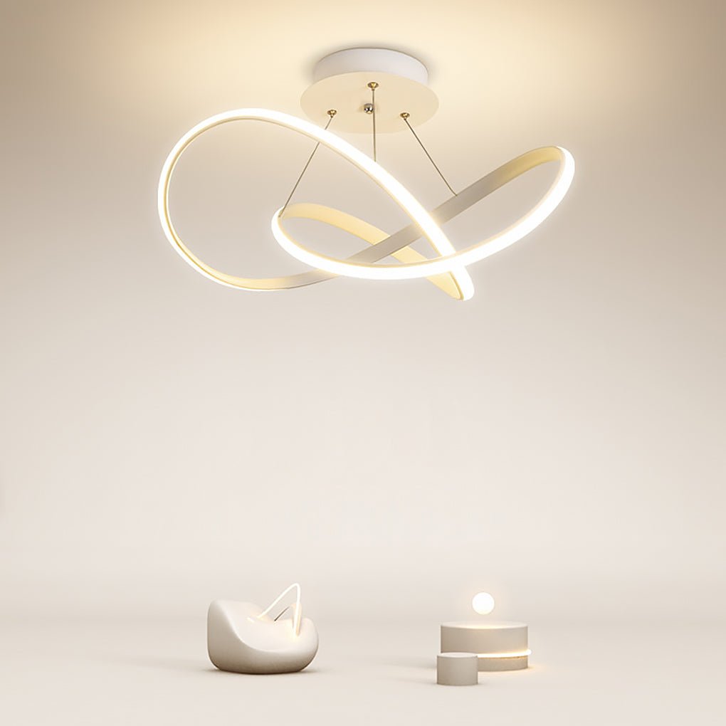 White Flush Mount Ceiling Light with Adjustable Cord Ribbon Design – Dimmable LED