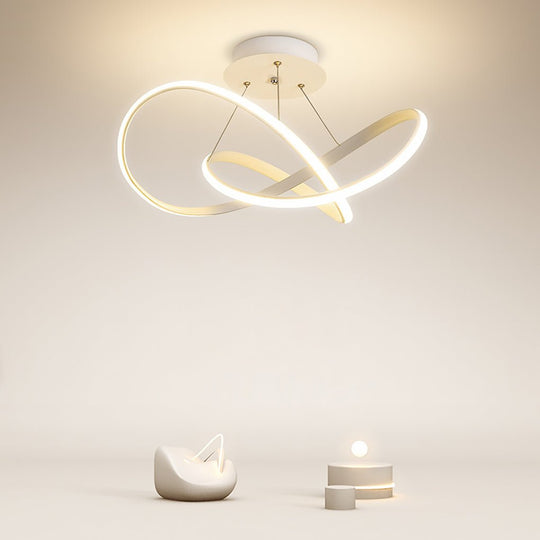 White Flush Mount Ceiling Light with Adjustable Cord Ribbon Design – Dimmable LED