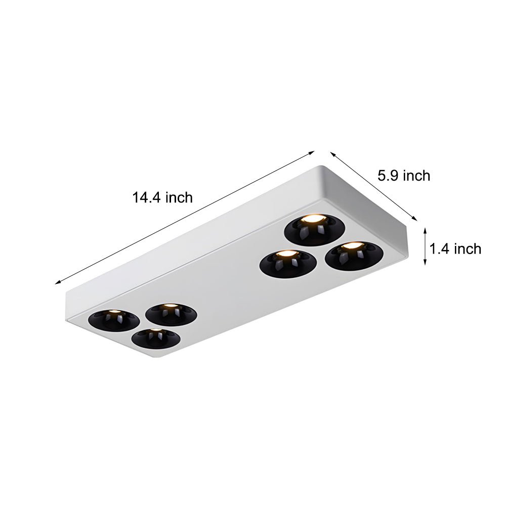 White Rectangular 6-Light Peg Flush Mount Spotlight