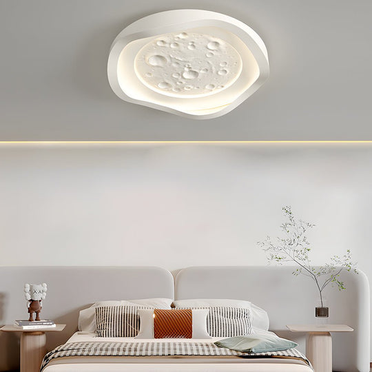White Resin Lunar LED Flush Mount Wave Ceiling Light