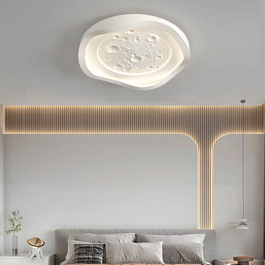 White Resin Lunar LED Flush Mount Wave Ceiling Light