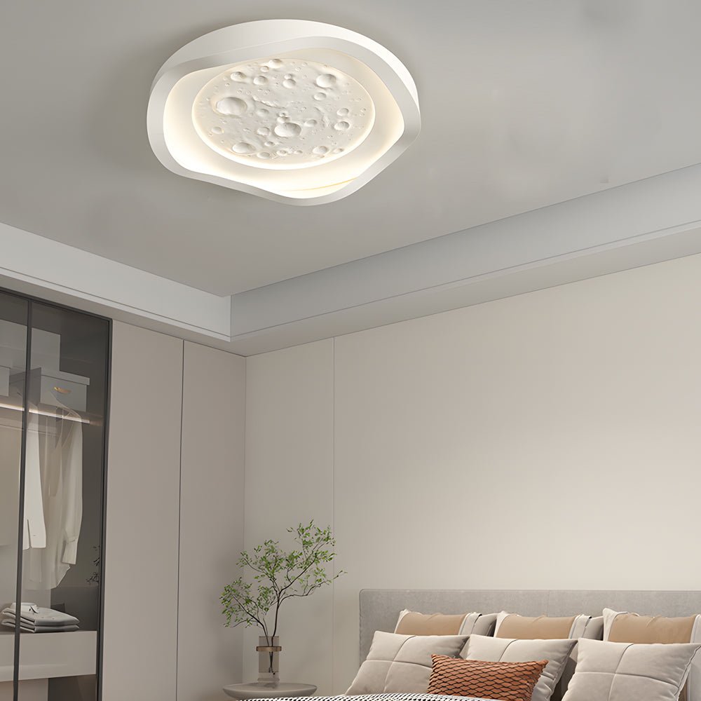 White Resin Lunar LED Flush Mount Wave Ceiling Light