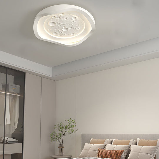 White Resin Lunar LED Flush Mount Wave Ceiling Light