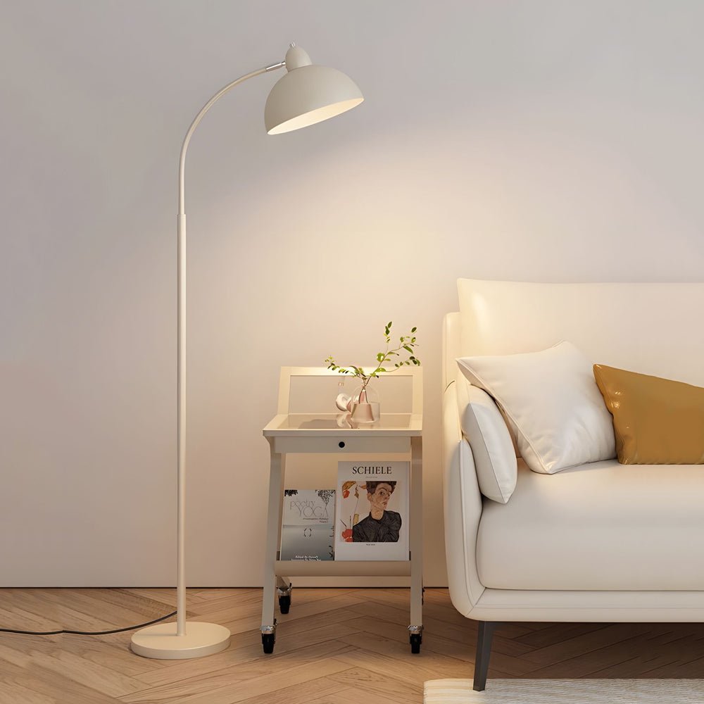 White Chrome Arc Floor Lamp with Dome Shade