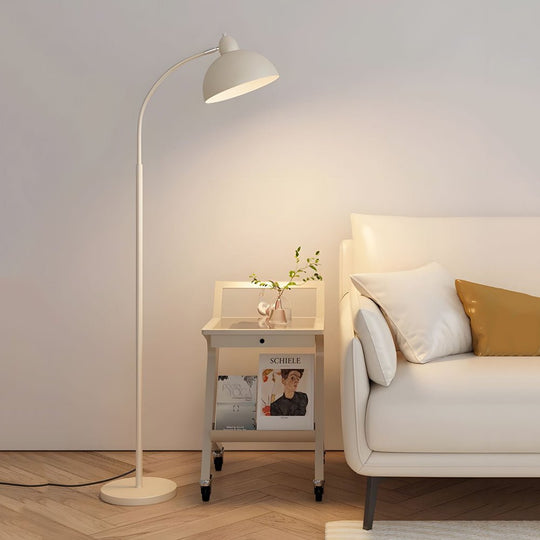 White Chrome Arc Floor Lamp with Dome Shade