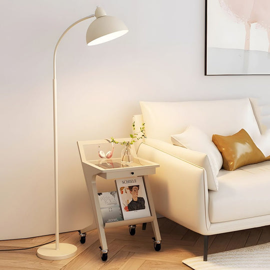 White Chrome Arc Floor Lamp with Dome Shade