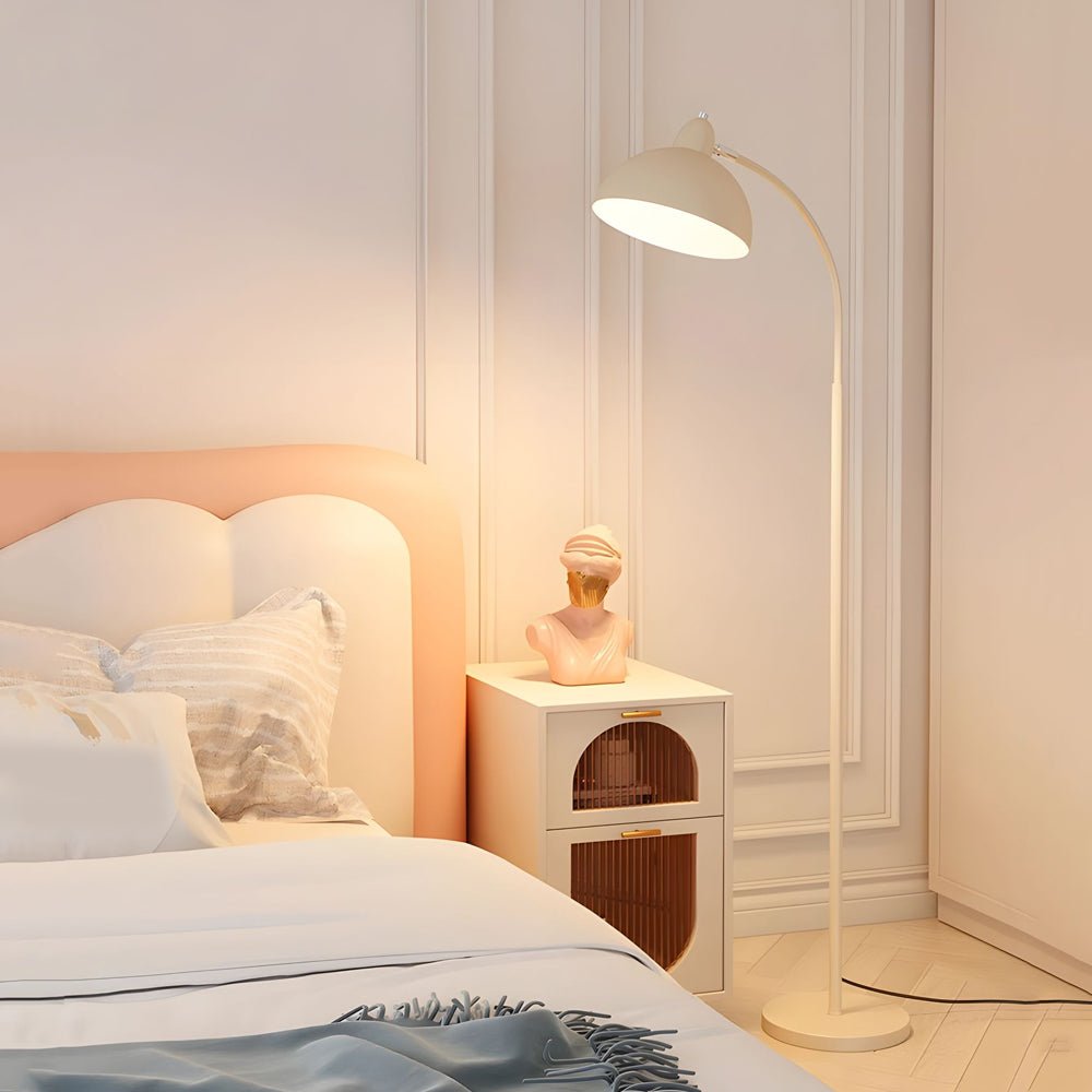 White Chrome Arc Floor Lamp with Dome Shade