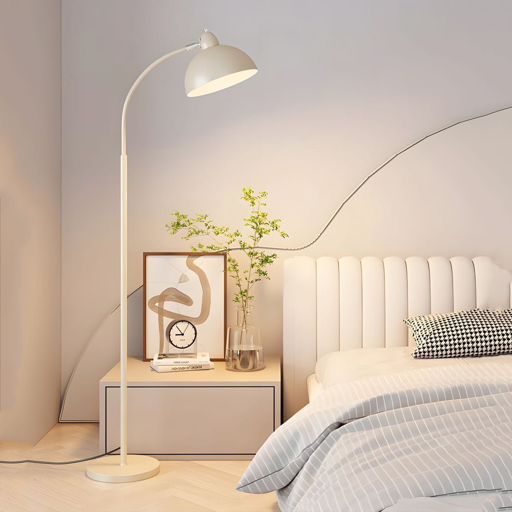 White Chrome Arc Floor Lamp with Dome Shade