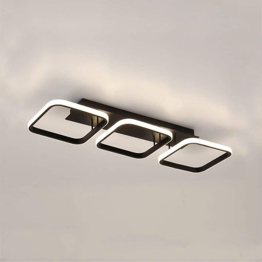 3-Square LED Modern Black Ceiling Light