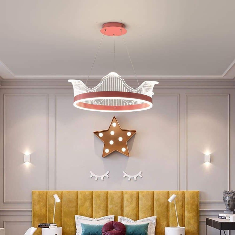 Circle Crown Pendant Light Electroplated Metal Acrylic LED Nordic Chandeliers