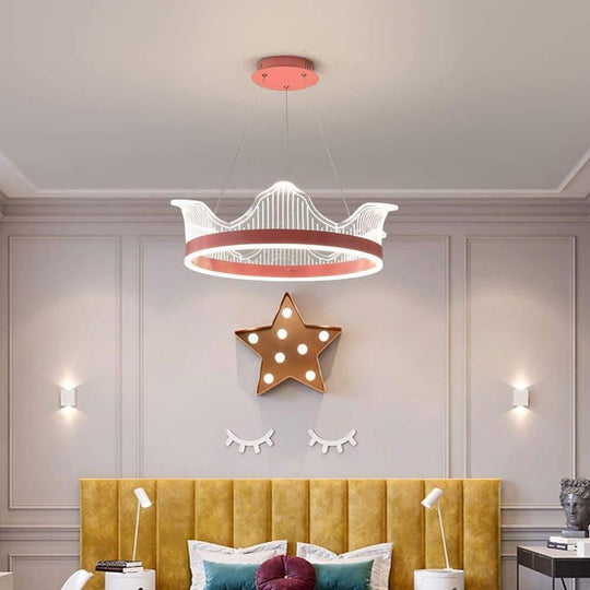 Circle Crown Pendant Light Electroplated Metal Acrylic LED Nordic Chandeliers