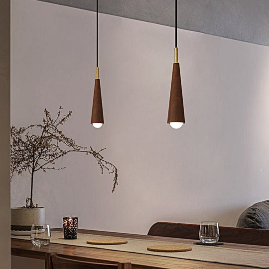 Wood Cone Copper LED Pendant Light – 3-Step Dimming