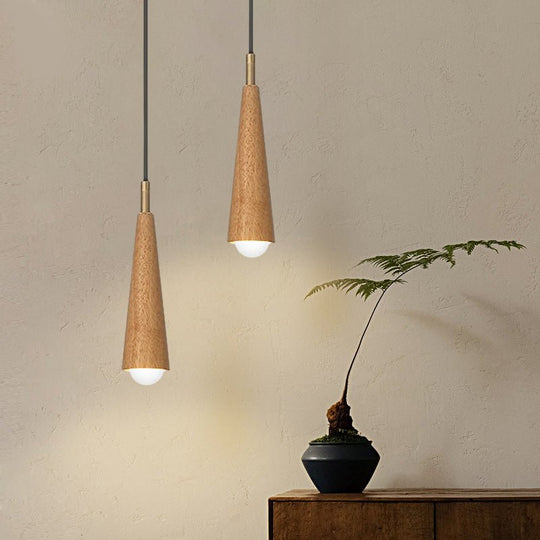 Wood Cone Copper LED Pendant Light – 3-Step Dimming