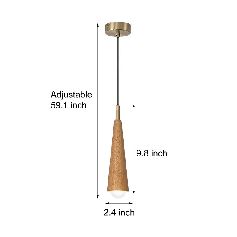 Wood Cone Copper LED Pendant Light – 3-Step Dimming