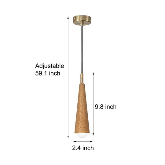 Wood Cone Copper LED Pendant Light – 3-Step Dimming