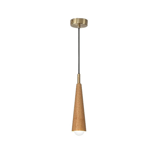 Wood Cone Copper LED Pendant Light – 3-Step Dimming