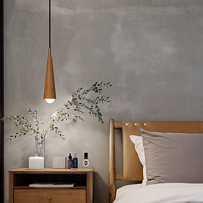 Wood Cone Copper LED Pendant Light – 3-Step Dimming