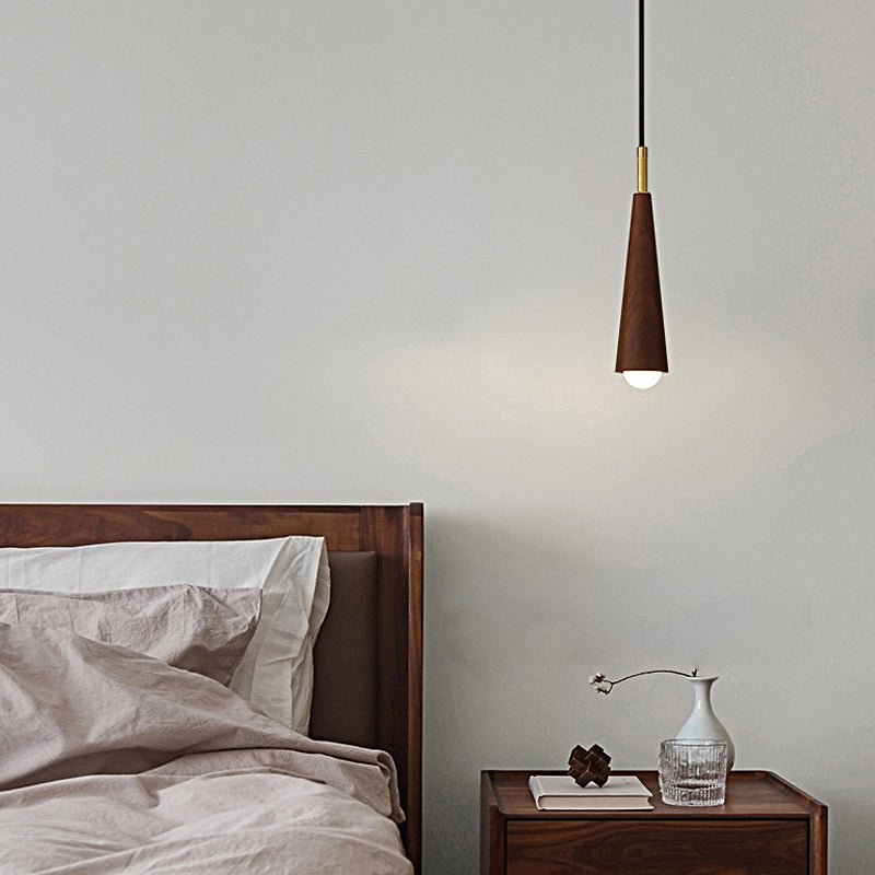 Wood Cone Copper LED Pendant Light – 3-Step Dimming