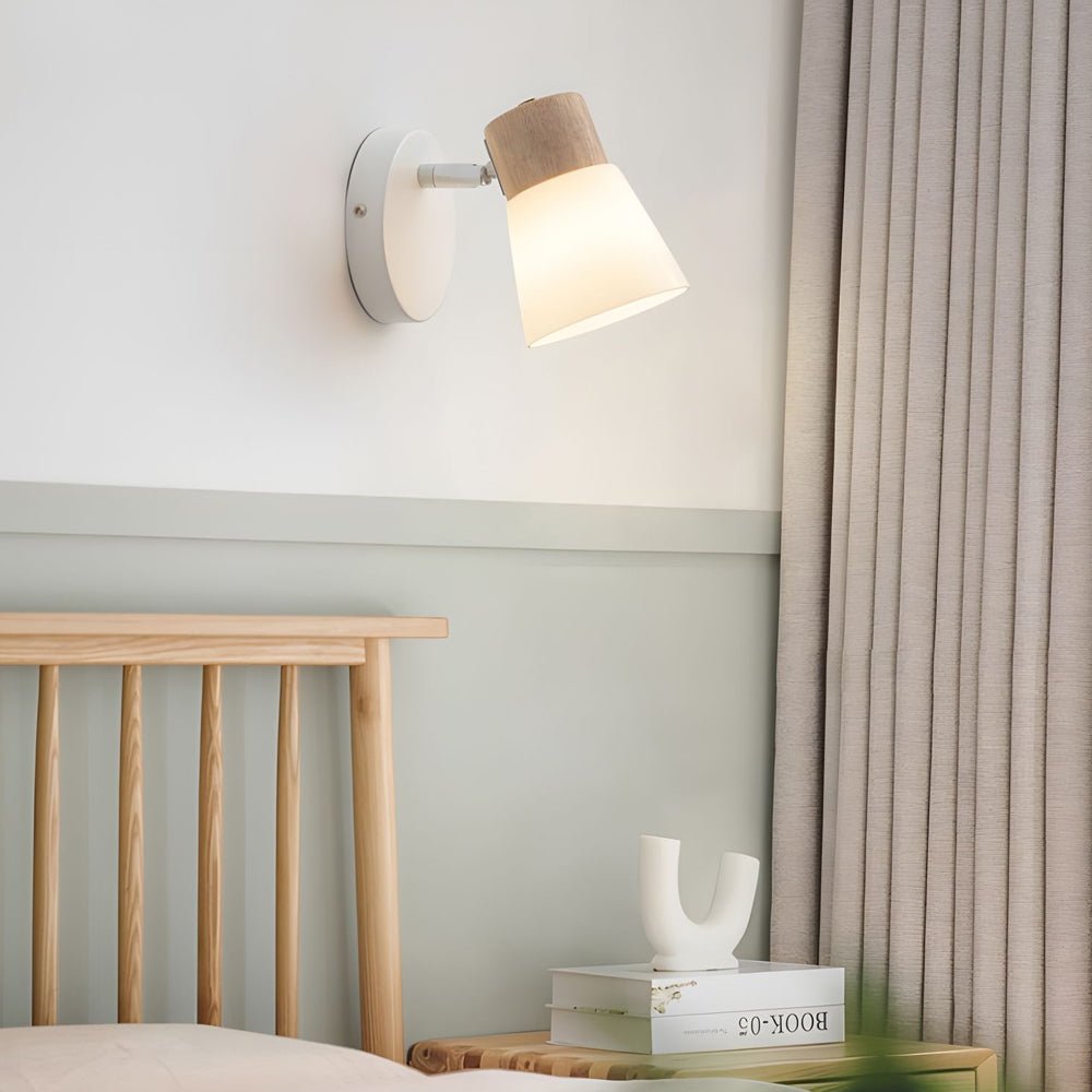 Wood Glass Cone Rotatable Light Wall Sconce – Nordic Style