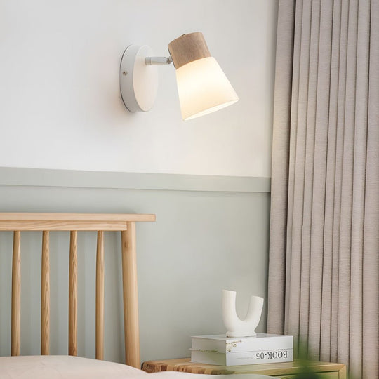 Wood Glass Cone Rotatable Light Wall Sconce – Nordic Style