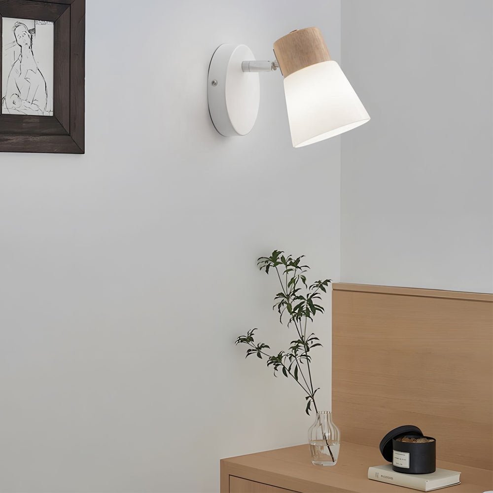 Wood Glass Cone Rotatable Light Wall Sconce – Nordic Style