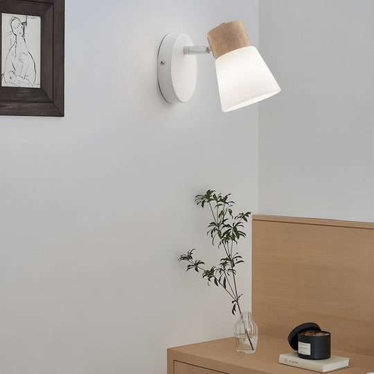 Wood Glass Cone Rotatable Light Wall Sconce – Nordic Style