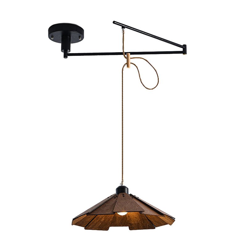 Wood Umbrella 3-Step Dimming Swing Arm Adjustable Modern Pendant Light