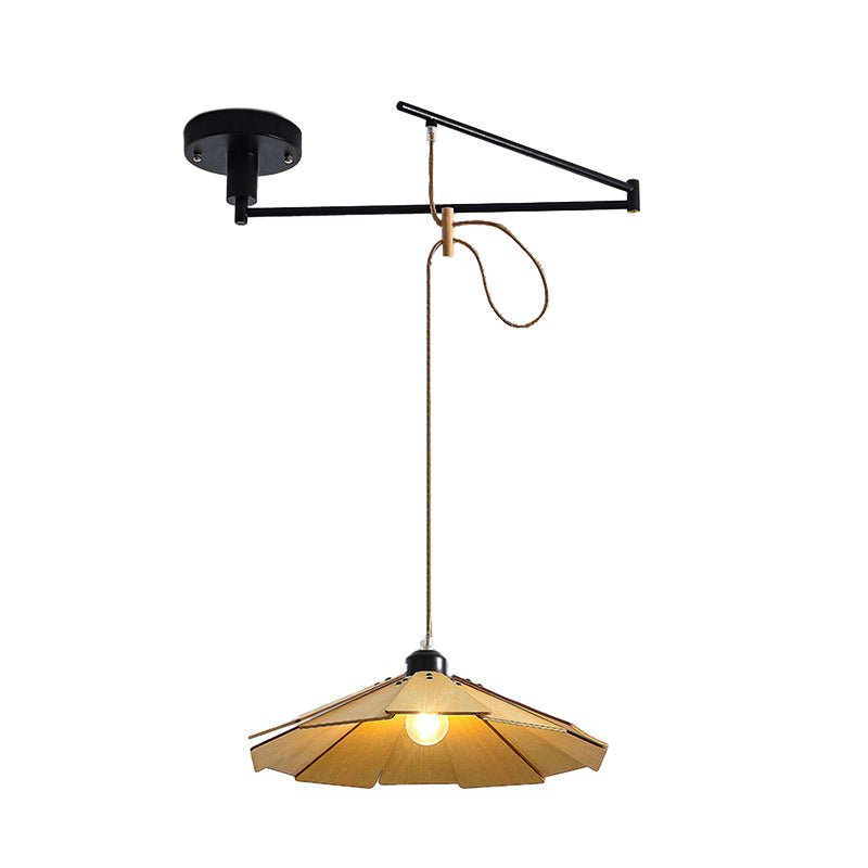 Wood Umbrella 3-Step Dimming Swing Arm Adjustable Modern Pendant Light