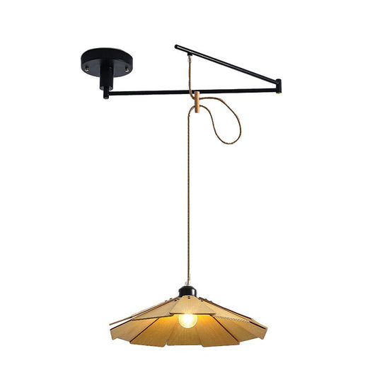 Wood Umbrella 3-Step Dimming Swing Arm Adjustable Modern Pendant Light