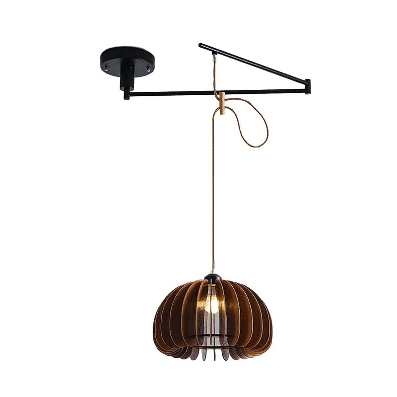 Wood Umbrella 3-Step Dimming Swing Arm Adjustable Modern Pendant Light