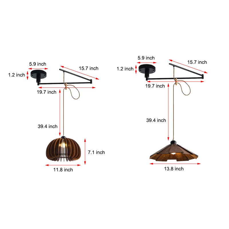 Wood Umbrella 3-Step Dimming Swing Arm Adjustable Modern Pendant Light