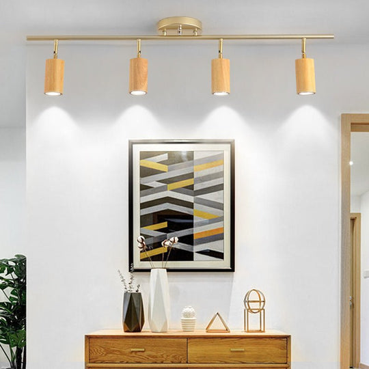 Wooden Adjustable Linear Track Ceiling Light LED Rotating Spotlights