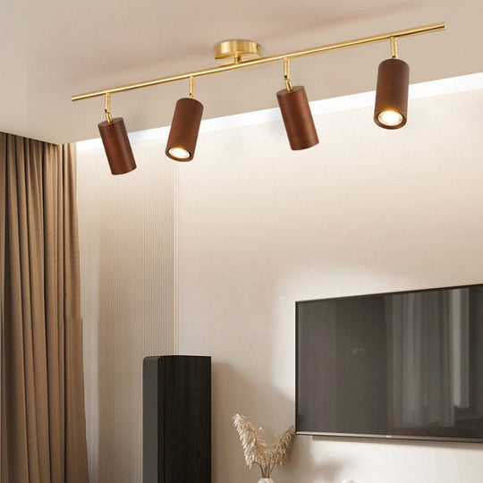 Wooden Adjustable Linear Track Ceiling Light LED Rotating Spotlights