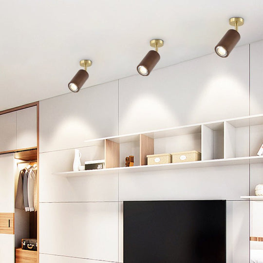 Wooden Adjustable Linear Track Ceiling Light LED Rotating Spotlights